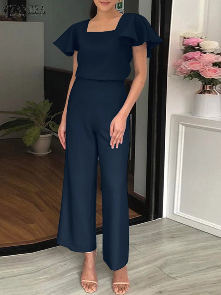 

Женский элегантный брючный костюм ZANZEA, модная блузка с оборками на рукавах, комплект из 2 предметов, повседневный однотонный спортивный костюм с боковой молнией и высокой талией