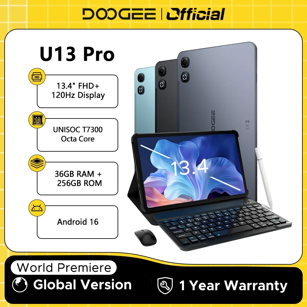 Фото Планшет DOOGEE U13 Pro, Android 16, Gemini AI, 13'' FHD+ 120Гц, UNISOC T7300, 32ГБ+256ГБ, аккумулятор 11000мАч, 13МП+8МП, Smart Pad №1