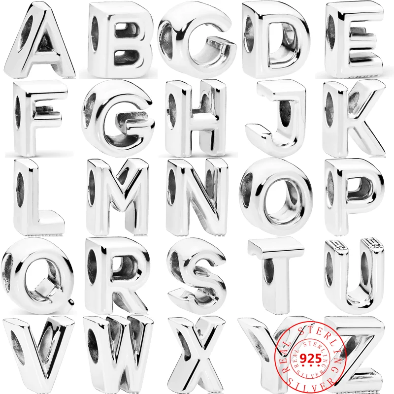 

Authentic 925 Sterling Silver English Letter A-Z 26 Alphabet Classic Beads Fit Original Pandora Charm Bracelet DIY Women Jewelry