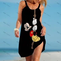 beach dress cartoon disney summer dresses woman 2022 y2k print women sleeveless party fashion elegant boho womens minnie mouse