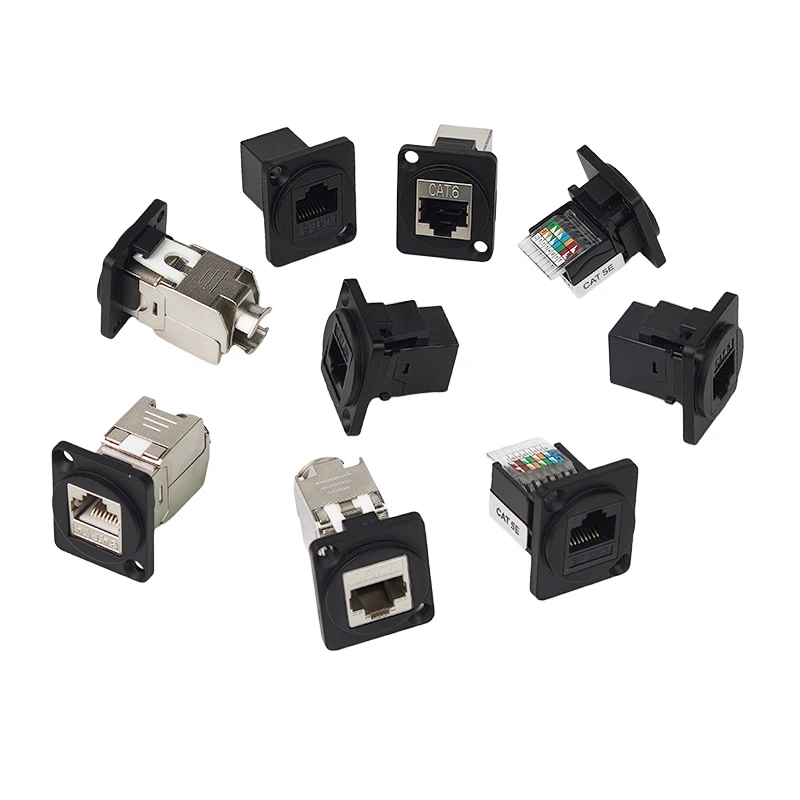 Фото 1 шт. D-образный разъем RJ45 CAT5E CAT6 CAT6A для монтажа на панель, экранированный/неэкранированный сетевой разъем для стойки, шкафа или настенной панели. №1
