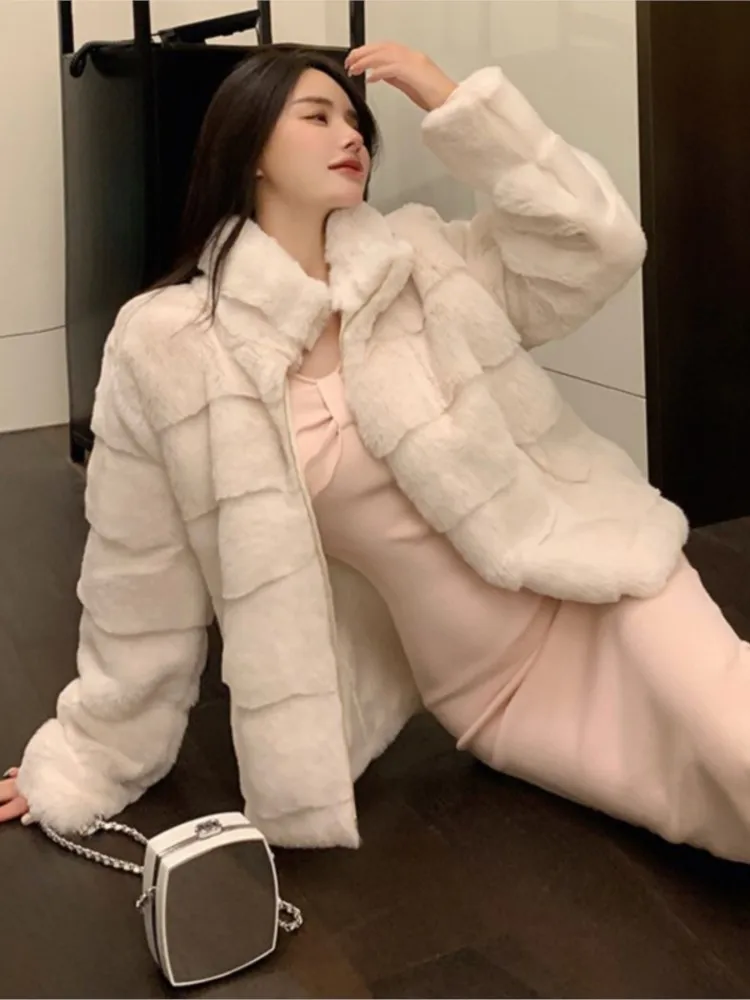 Autumn New Mink Imitatefur Coat Women Long-Sleeve Outwear Fashion All-Match Winter Jacket Faux Fur Overcoat 2022