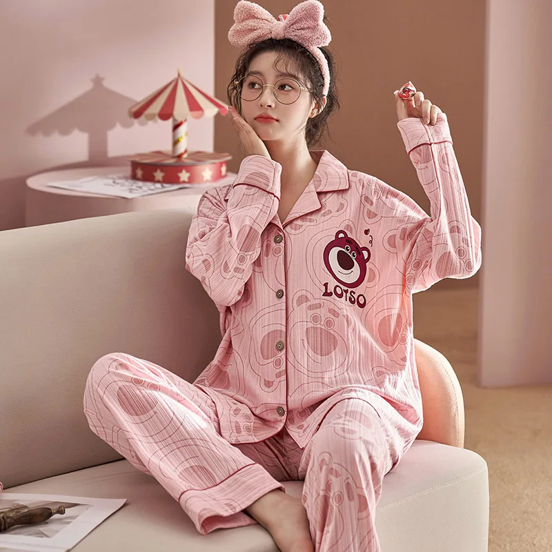 New spring and autumn pajamas women's long-sleeved trousers two-piece oversized loose lapel women's home wear