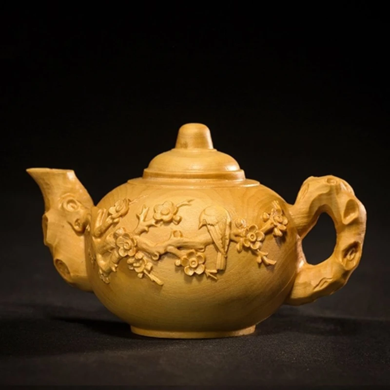 

Чайный чайник с рукояткой Taihang с изображением скалы, ципариса, древесины, старения красного масла, высокой плотности, ручная скульптура, современное искусство