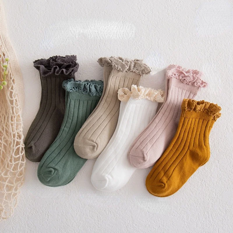 

V-TREE Spring Autumn Baby Socks Girls Cotton Lace Sock Solid Children's Socks for Girls Casual Baby Clothes Accessories