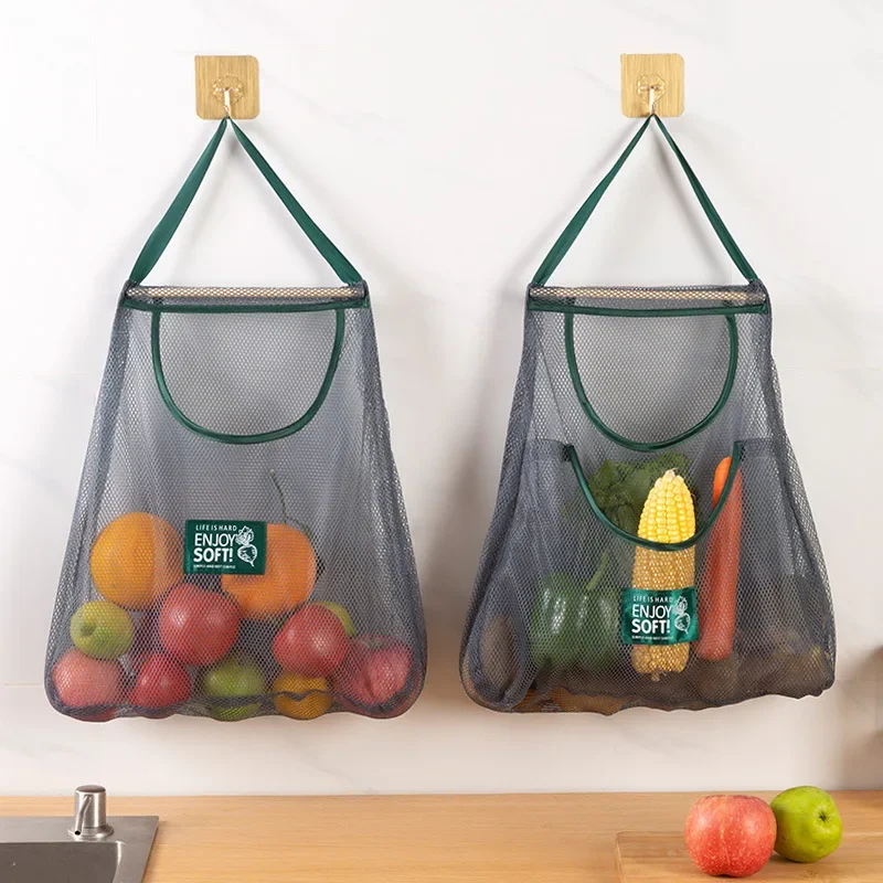 

Kitchen Multifunctional Hanging Fruit and Vegetable Mesh Bags Hand Carry Put Ginger Garlic Onion Hollow Breathable Storage Bags