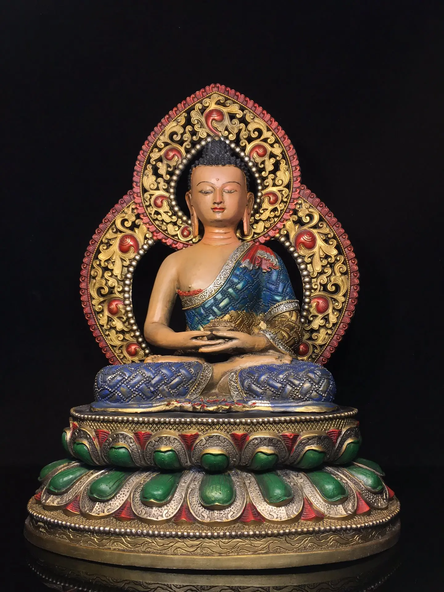 

20"Tibet Temple Collection Old Bronze Painted Gilding Amitabha Buddha Da Ri Tathagata Buddha Backlight Worship Hall Town house