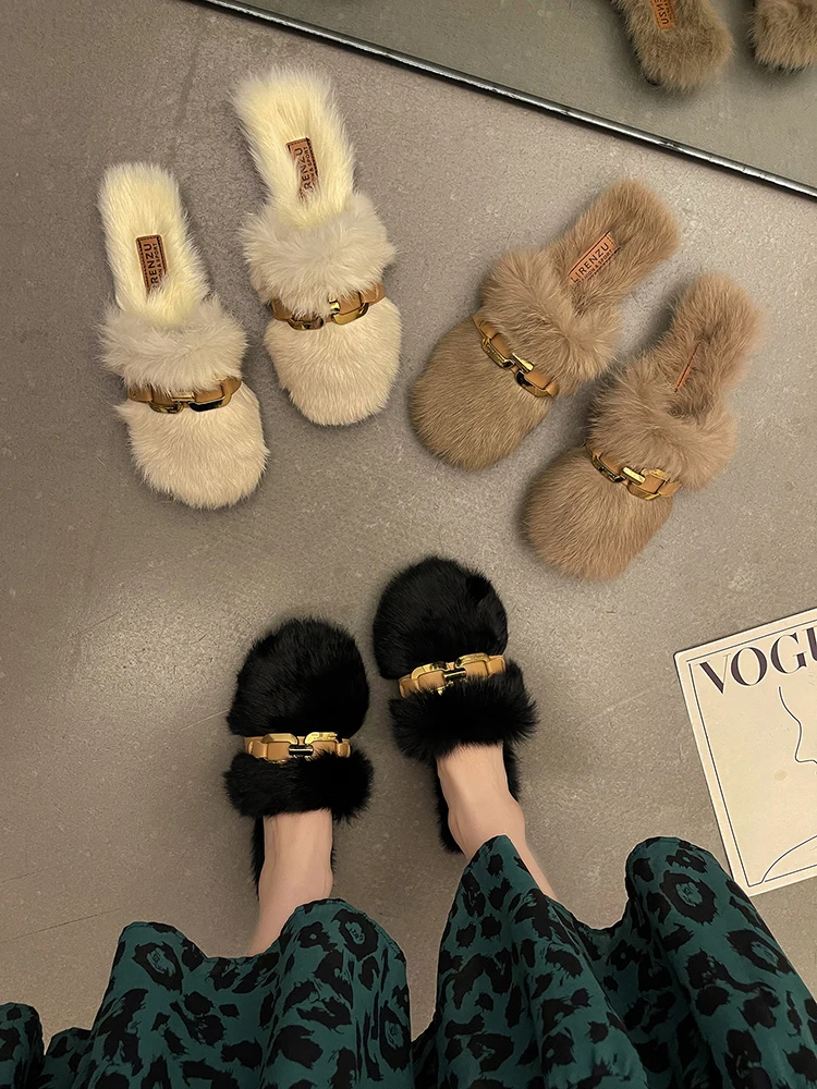 

Модные тапки с металлической цепочкой, женская обувь, новая шерстяная обувь Muller на осень и зиму 2022