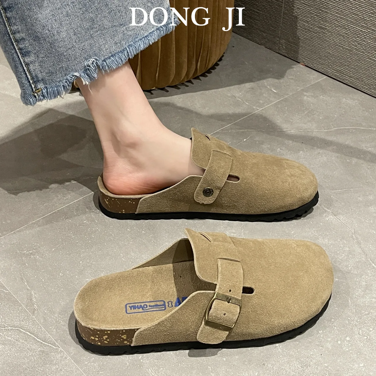 Slippers Women's 2023 Spring Korean Style Retro Big Head Solid Color Simple All-Match Cork Sole Shoes