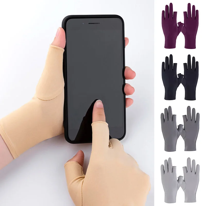 

Breathable Driving Dew Finger Gloves Outdoor Sports Sunscreen Mittens Thin Anti UV Elasticity Soft Show Two Fingers Gloves