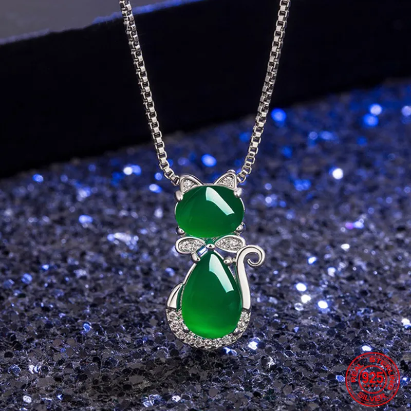 

925 Sterling Silver Emerald Necklace For Women Zircon Box Chain Fashion Jewelry Accessories