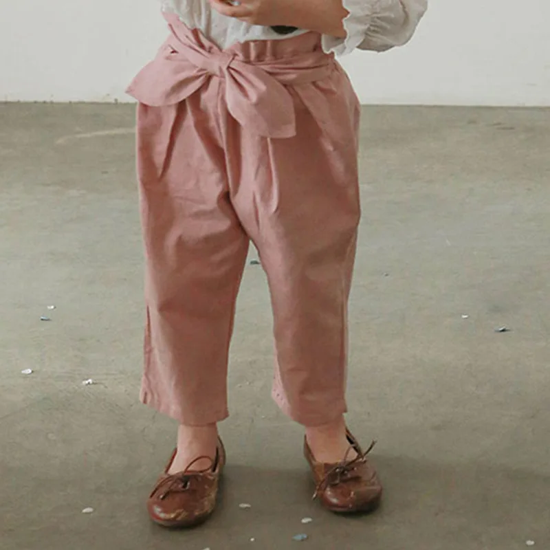 

New Style Baby Girls Pants Solid Bow Ruffle Pants Fashion Spring Summer Girls Trousers for Children 1-12 Years CL843