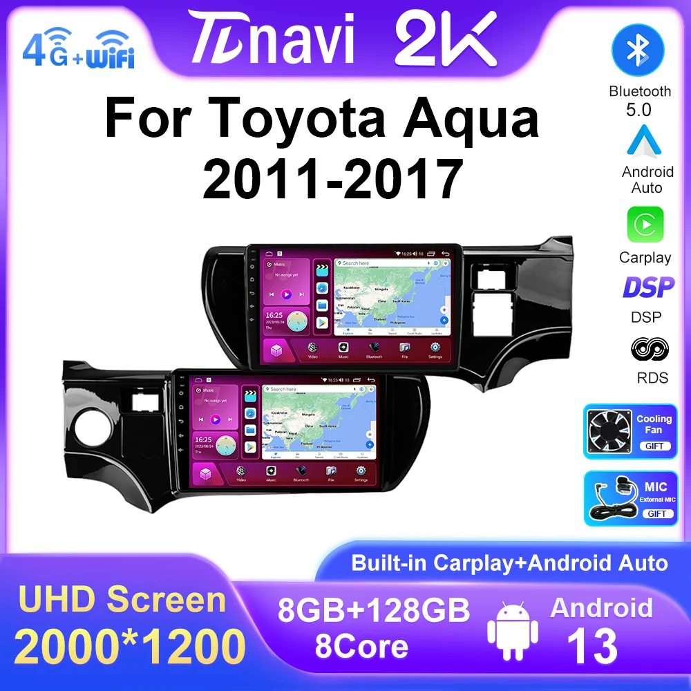 

2K Screen Android 13 Car Radio For Toyota Aqua Prius C 2011 - 2017 LHD RHD Auto Multimedia Player Navigation GPS 2Din Carplay