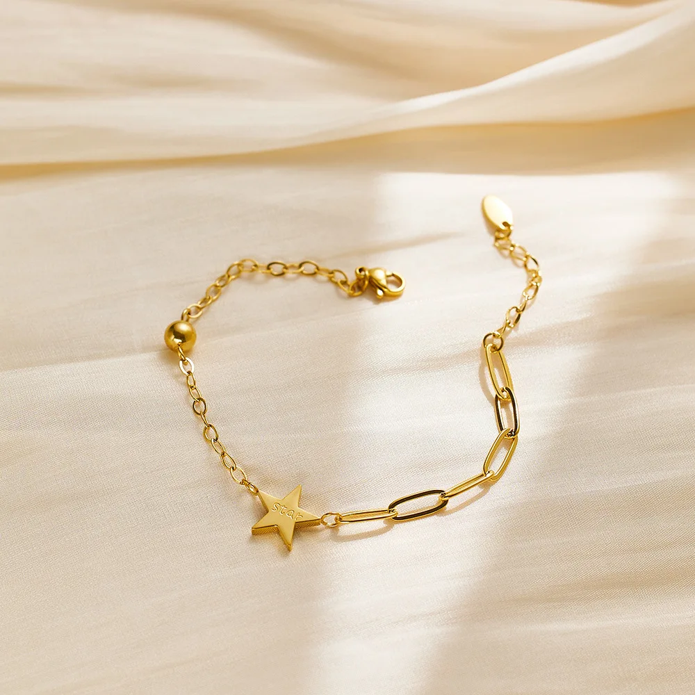 Браслет из полированной звезды титановой стали подвесная цепочка 18-каратное