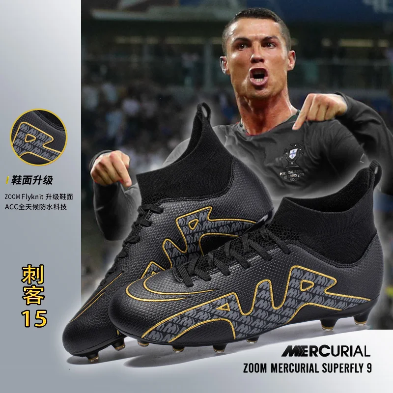 Men's Football Boots New High Top Waterproof Lawn Soccer Shoes Original Ultralight Outdoor TF/FG Boys Girl Football Sneakers