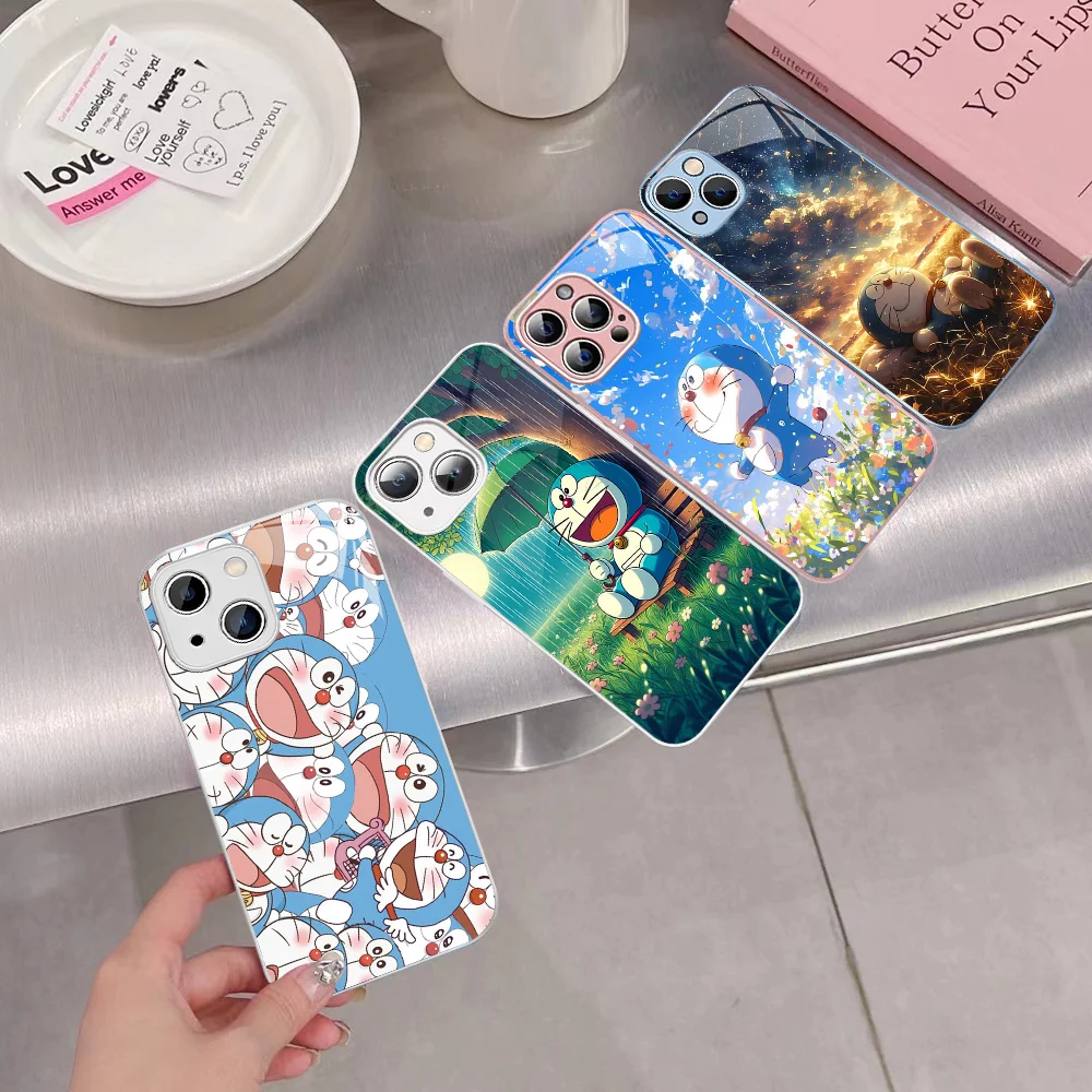Japanese Cartoon D-Doraemon Phone Case Tempered Glass For Iphone 14 13 12 11 Pro Mini XS MAX 14Plus X XR Cover