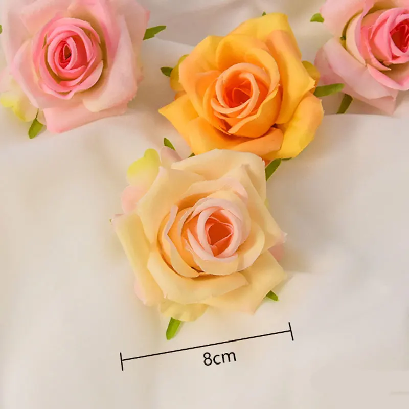 

5pcs Artificial Silk Fabric Rose Flower Heads for Wedding Supplies Party Home Decoration DIY Hat Flower Wall Arch Accessories