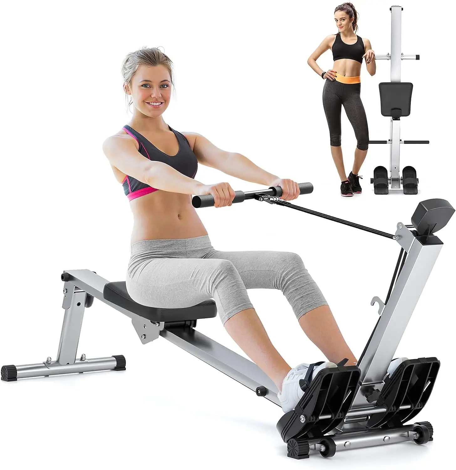 

Machine for Home Use, Row Machine Rower with Adjustable Resistance Levels & LCD Monitor, -Quiet Compact Foldable Rower Machi