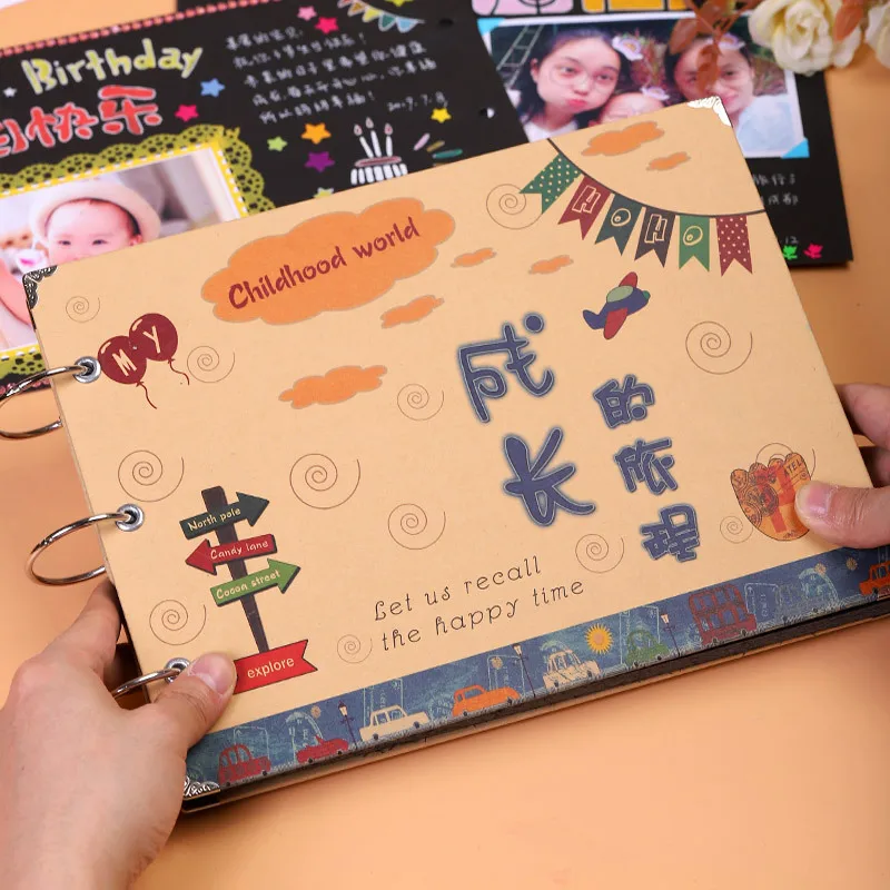 

Growth Memorial Booklet Black Card Diy Photo Album Children'S Primary School Kindergarten Handmade Record Booklet Brochure Gift