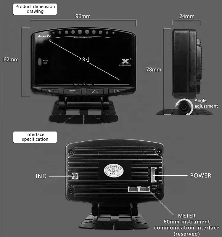 Цифровой измеритель турбонаддува Lufi X1 OBD2 давления и температуры воды для