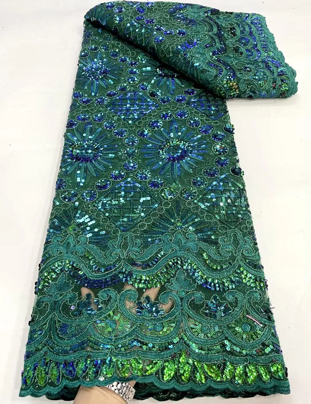 

Африканская кружевная ткань 2023, высокое качество, 5 ярдов, вышивка блестками, французская Свадебная сетчатая ткань для вечерних платьев