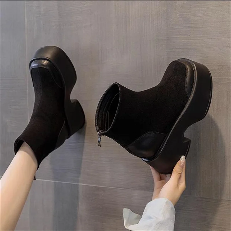 

11CM wedge super-high heels Fashion vintage Martin boots women's autumn and winter platform inheight ankle boots