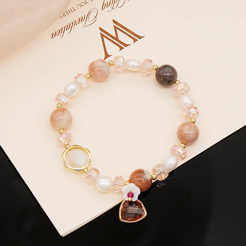 

Raw Ore Jade Powder Sea Blue Freshwater Pearl Crystal Adjustable Elastic Bracelet For women