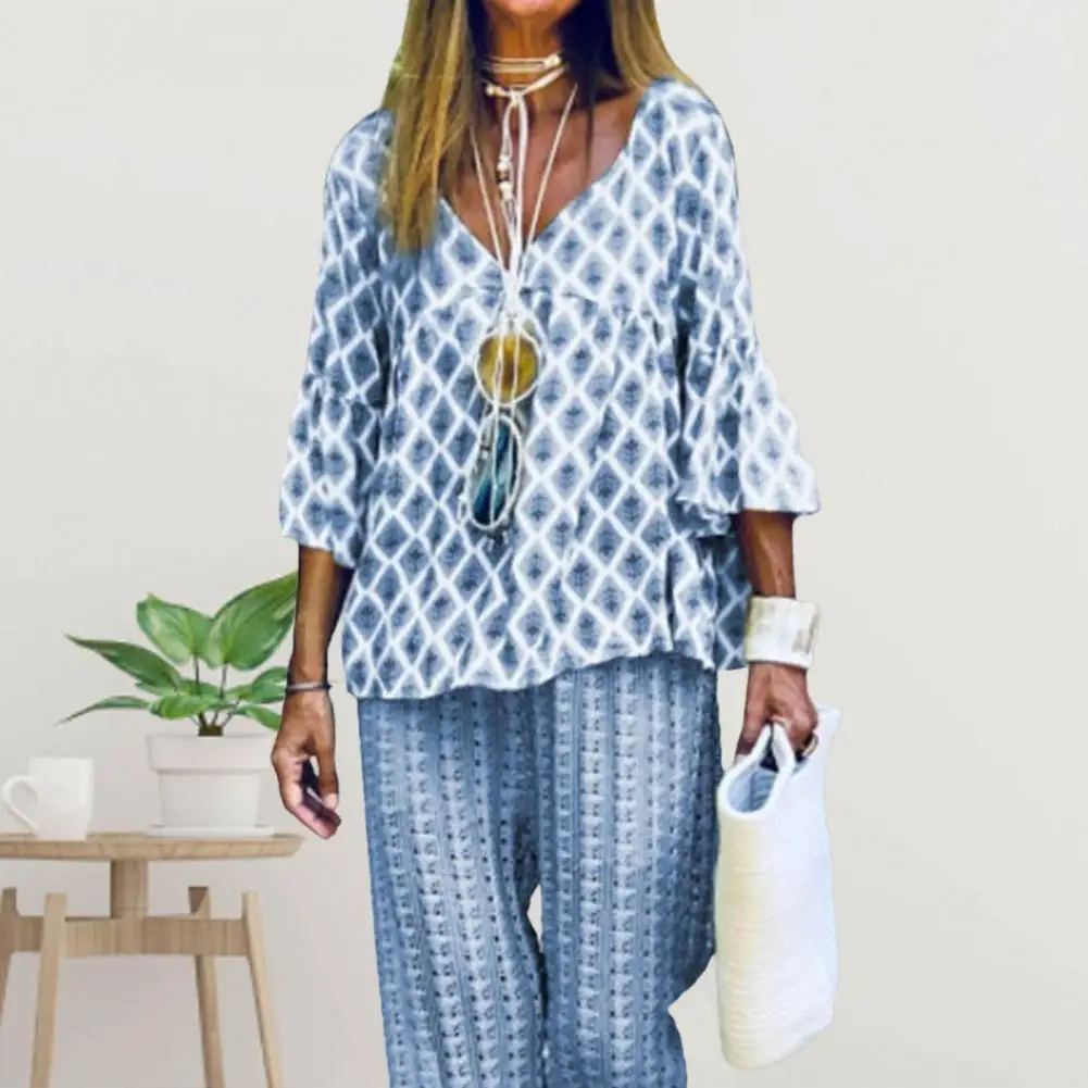 

Trendy 2Pcs/Set Fashion Wide Leg Ladies Suit Two-Piece Set Outfit Suit Three Quarter Sleeve for Office