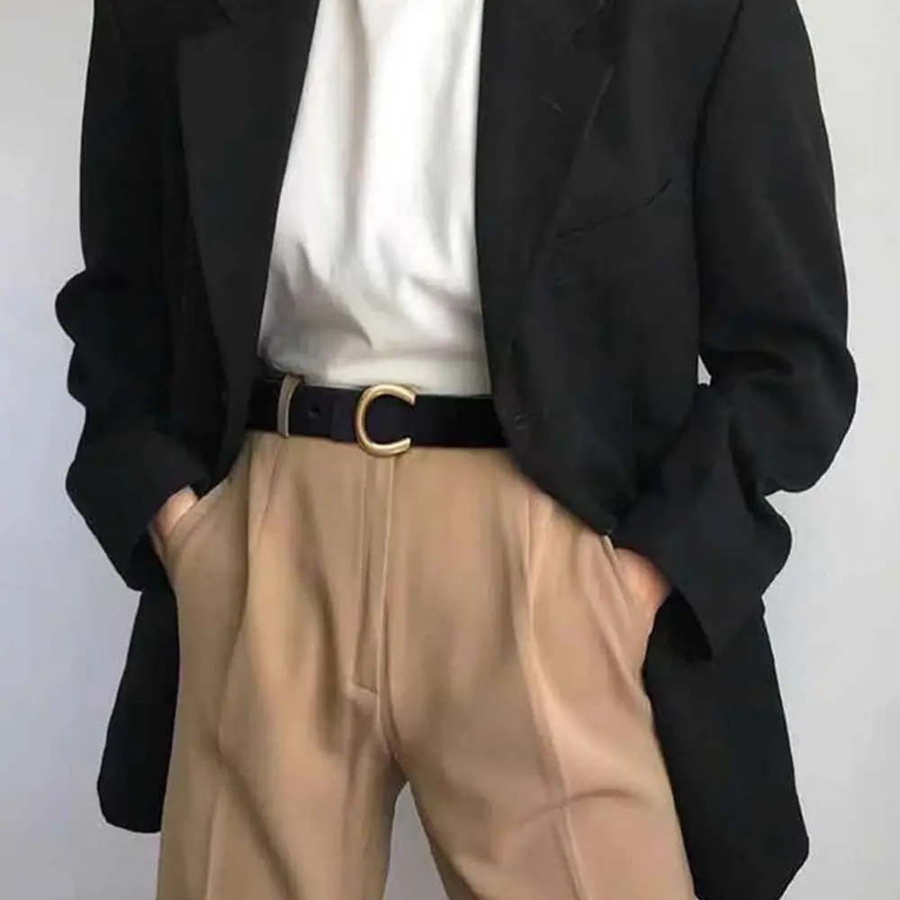 

Wide Belt All-match Fashion Design Temperament Metal C Buckle Belt Casual Belt Women Waist Belt Adjustable Waistband