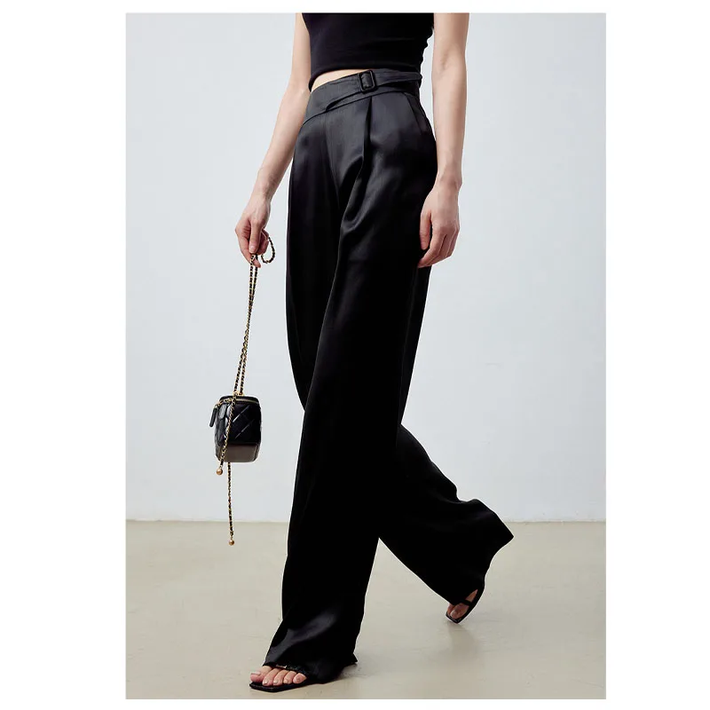 Легкие роскошные атласные триацетатные женские брюки цвета шампанского