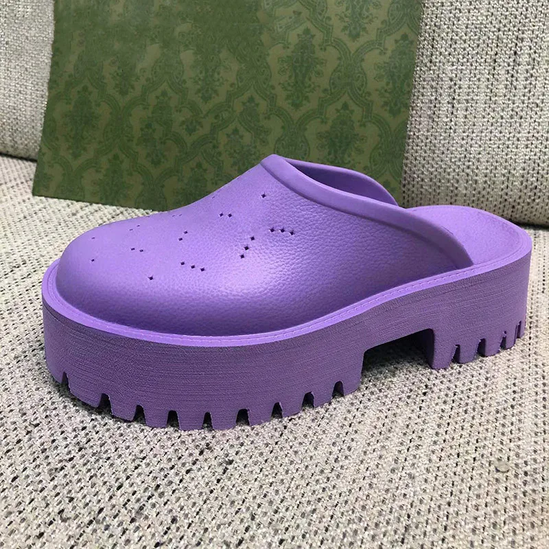 

Trend Candy Color Rubber Hole Slip On Mules Thick Sole Bottom Platform Half Drag Muffin Outside Slide High Heel Jelly Slippers