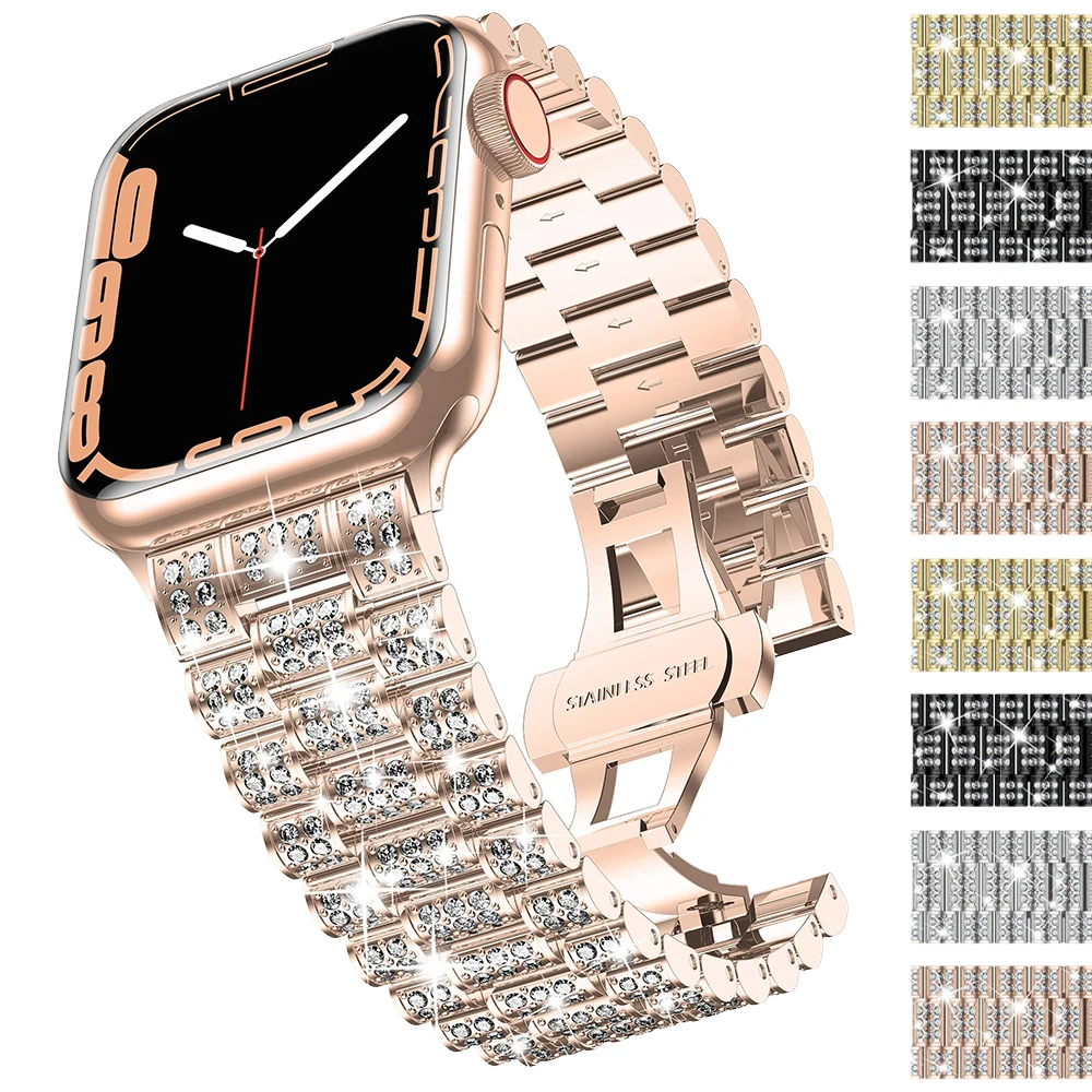 Браслет из нержавеющей стали для Apple Watch с бриллиантовой металлической застежкой