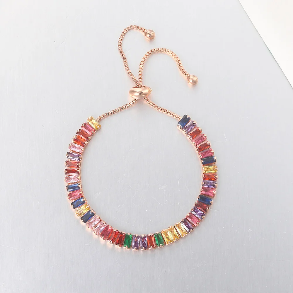 

Boho Rainbow Tennis Bracelets For Women Adjustable Women's Bracelet Zircon Jewellry Friend Gift Wholesale Jewery