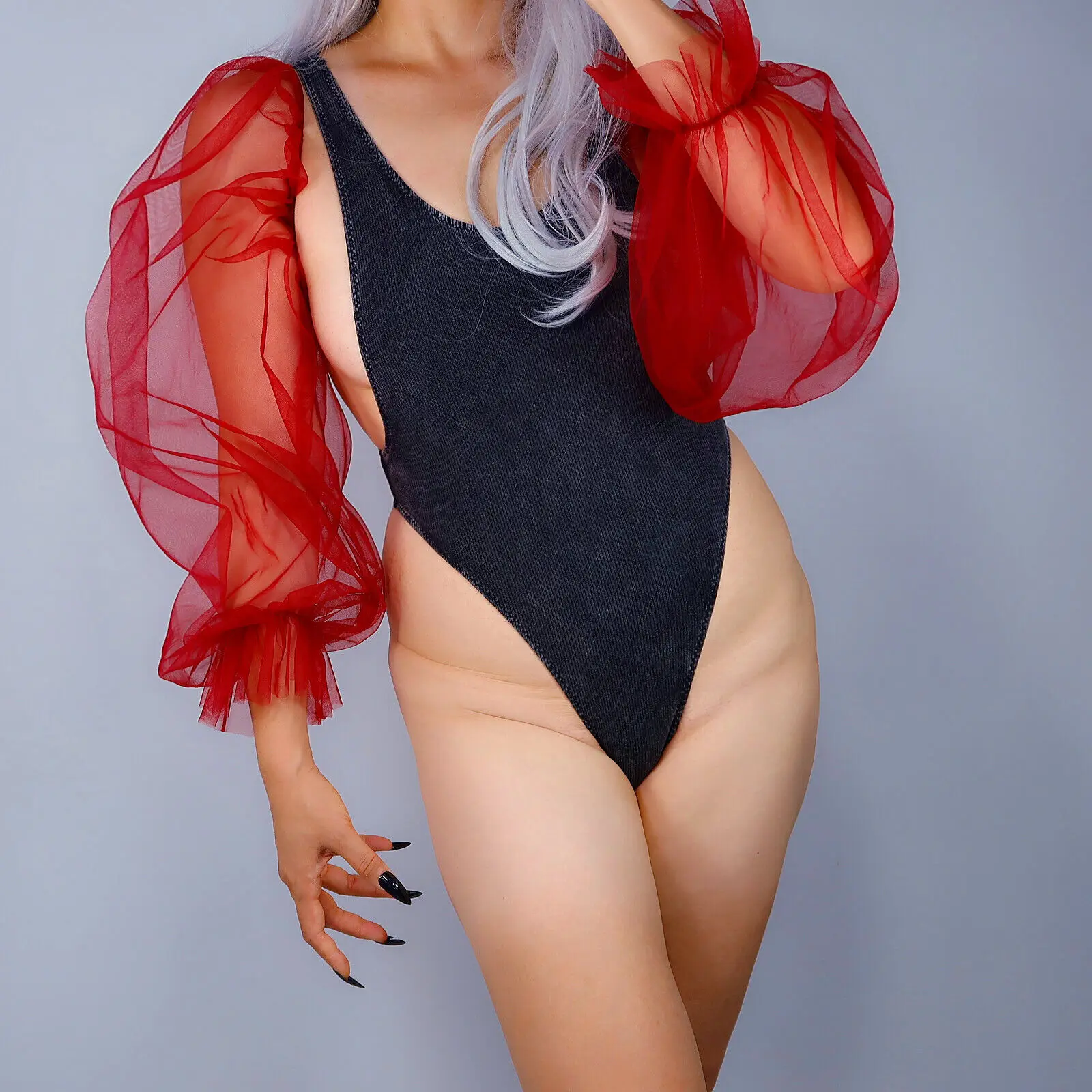 Большие рукава-фонарики Свадебные перчатки без пальцев Кружевные тюлевые