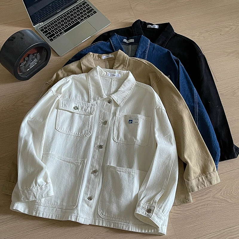 Женская повседневная джинсовая рубашка однотонная однобортная мягкая с