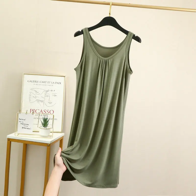 Modal Dress For Women Summer Large Size Sleeveless Underskirt Nightgown Dress Loose Casual Vest Inner Petticoat Slips Dress 6XL