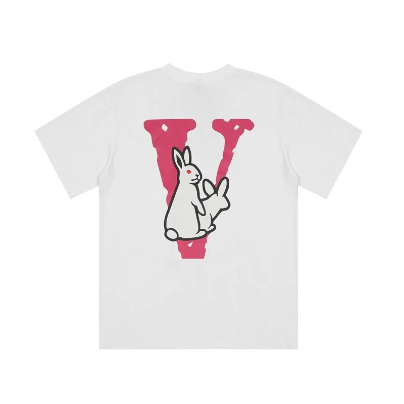 

Vlone 22ss New Letter Print Rabbit Big V Trendy Men's and Women's Same Style All-Matching Short Sleeve T-shirt