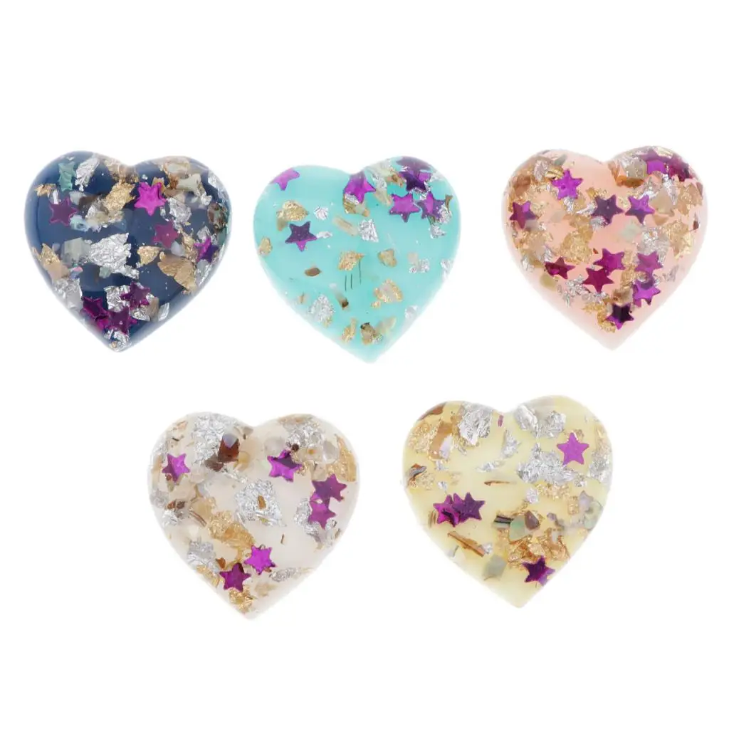 

5Pcs Heart Paillette Resin Cabochons for Jewelry Findings Craft DIY Headwear