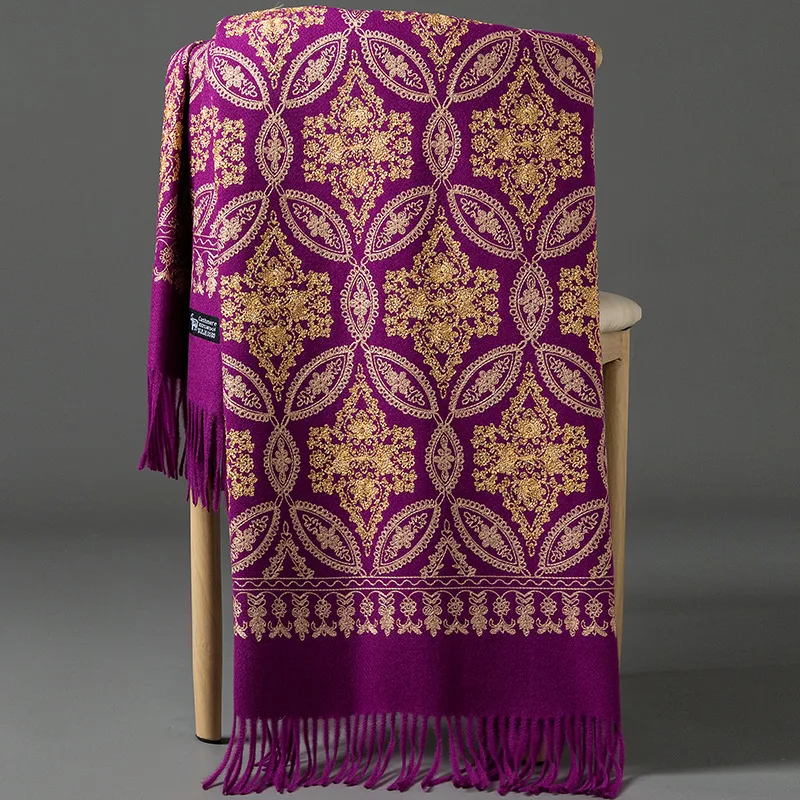 Роскошная шаль из пашмины с цветочной вышивкой зимний женский теплый