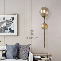Kobuc Modern Glass Wall Lamp Golden Sconces Round Nordic Lighting Fixture Home Bedside Living Room Kitchen Decoration Lights E27
