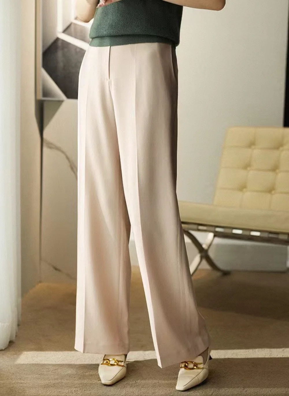 Draped Triacetate Wide-leg Pants Spring and Summer New High-waist Slim Casual All-match Black Straight Trousers