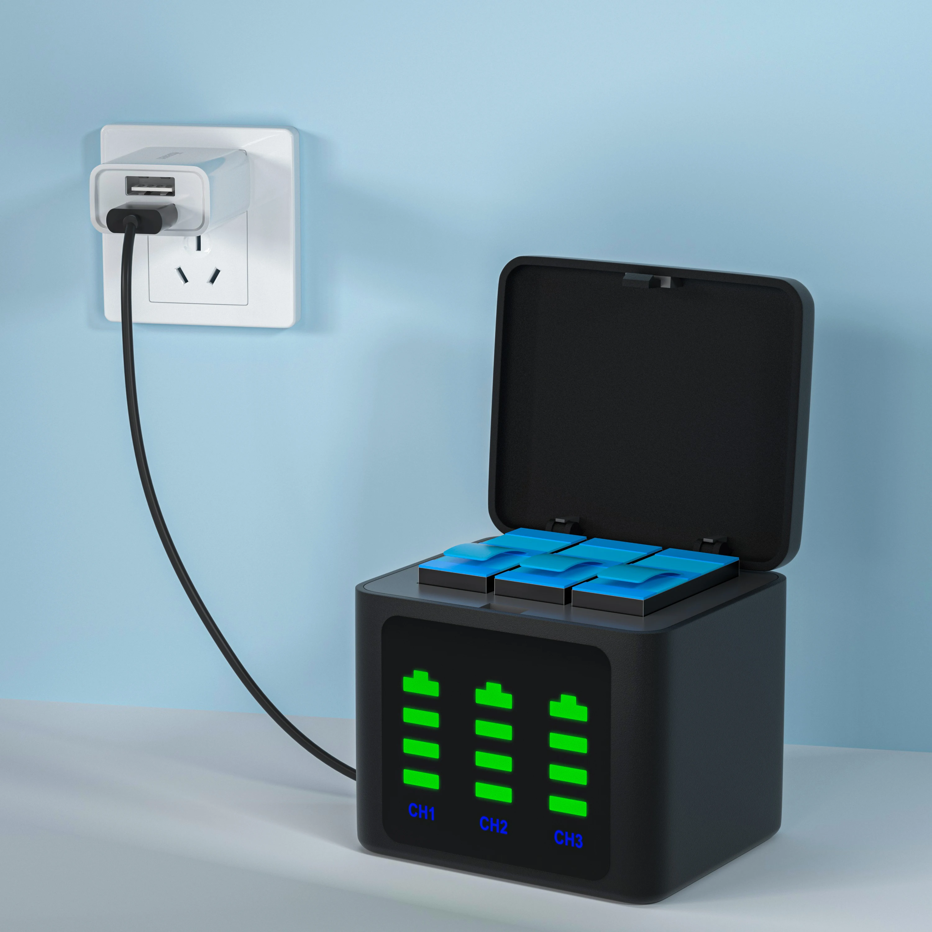 Аккумулятор DuraPro 1800 мАч для GoPro hero 10 + зарядное устройство со светодиодами на 3