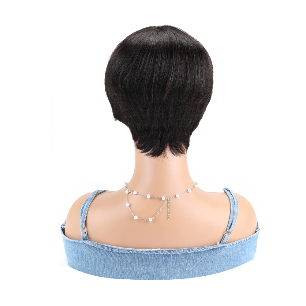 Short Human Hair Wigs for Black Women Straight Remy Brazilian Pixie Cut Hair Wig Full Machine Made Cheap Glueless Human Hair Wig