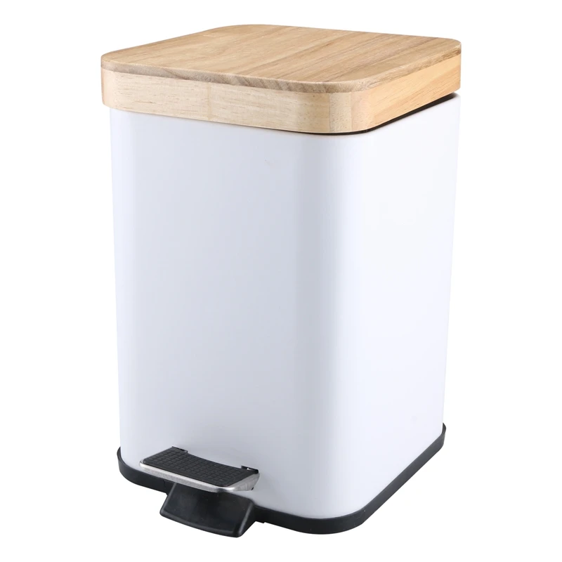 

Cosmetic Pedal Bin 3L With Lid Made Of Real Bamboo Bathroom Garbage Can With Soft Close Small Trash Can White