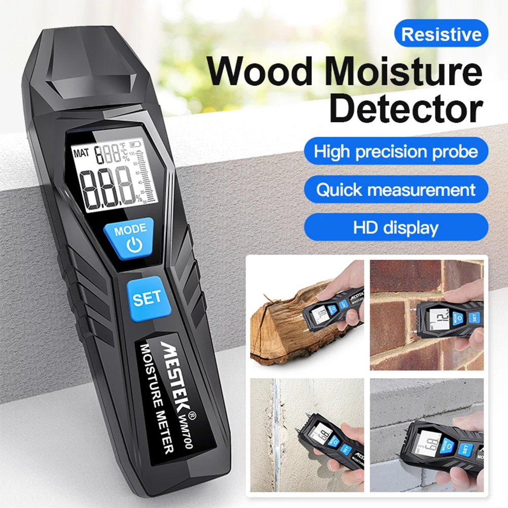 

Цифровой измеритель влажности древесины, двухконтактный тестер влажности древесины с большим ЖК-дисплеем для строительных материалов