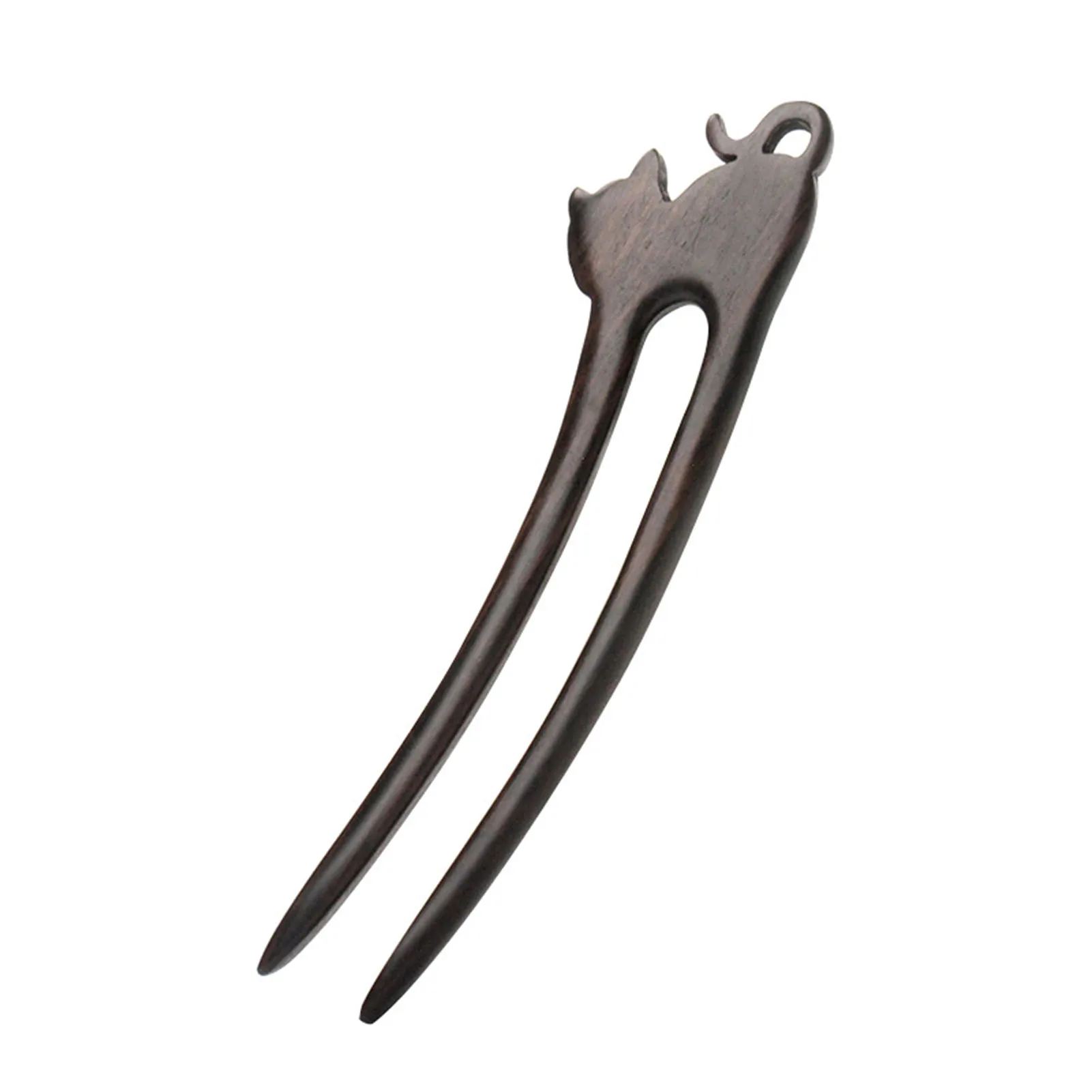 

Handmade U Shape Ebony Hair Chopsticks Vintage Cat Shape Decor Hair Chopsticks for Women Girls and Hairdressing Salon
