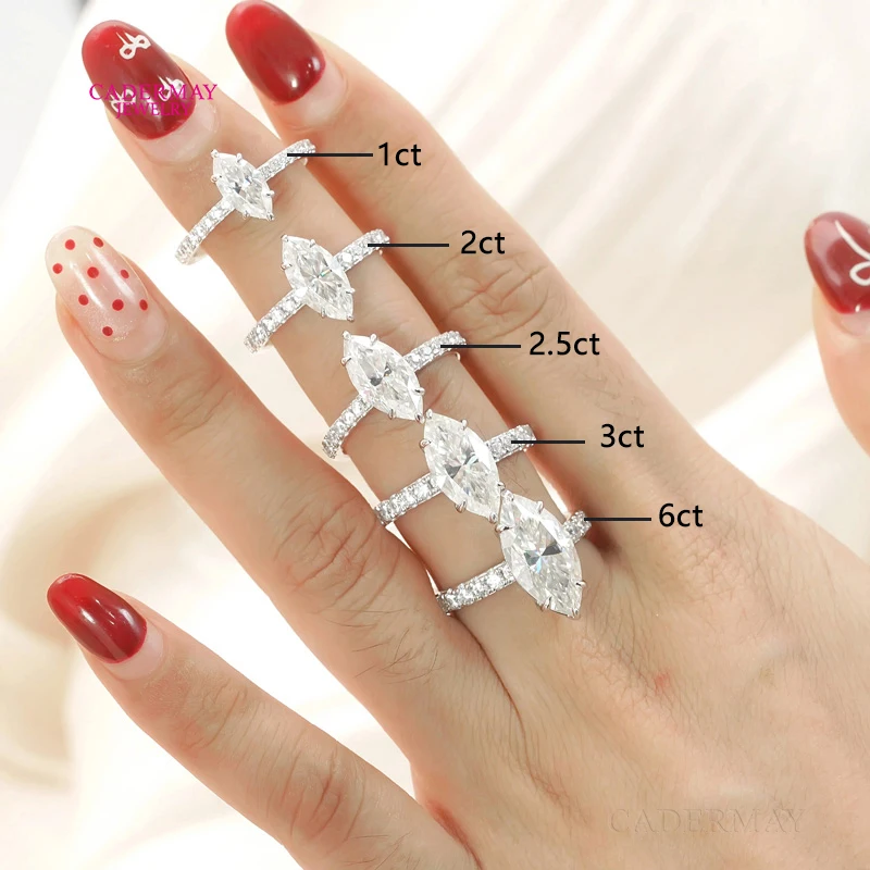 Кольцо с муассанитом огранки маркизы паве 1 карат-6 карат D VVS1 бриллиант