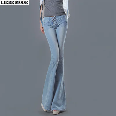 Women's Low Waist Bootcut Flare Jeans Woman Bandage Lace Up Vintage Flared Denim Pants Luxury Designer Slim Bell Bottom Trousers