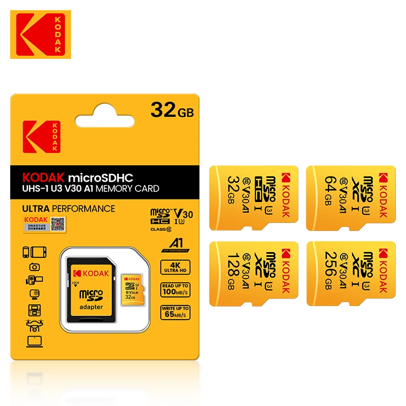 Kodak Micro SD Card 128GB 64GB 256GB 32GB High Speed Memory Card U3 A1 V30 Class 10 SD TF Card For adapter freeshipping