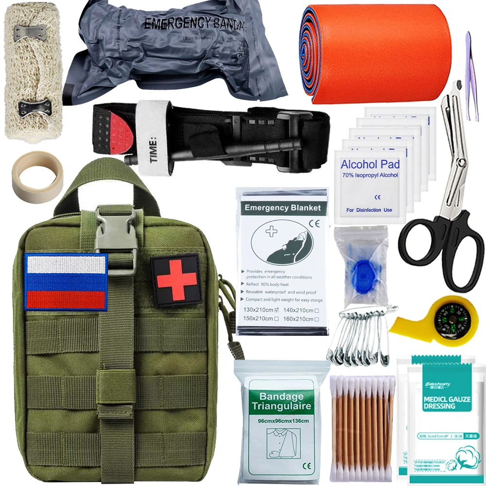

Тактический набор первой помощи, Сумка с российским флагом, военные наборы для выживания в экстренных ситуациях, снаряжение, медицинская сумка для охоты на открытом воздухе, повязка, турникет